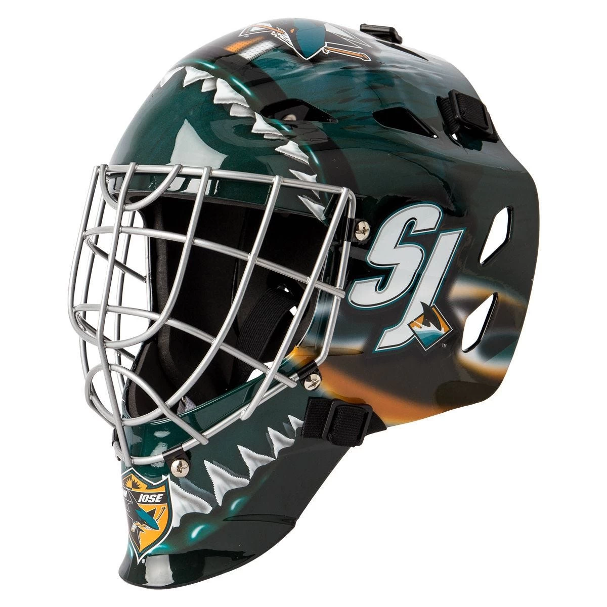 Franklin GFM 1500 San Jose Sharks Goalie Face Mask 3 Franklin GFM 1500 San Jose Sharks Goalie Face Mask