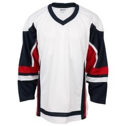 Stadium Adult Hockey Jersey - White/Navy/Red -Goaliemonkey® firstar hockey jersey stadium wht nvy red inset4