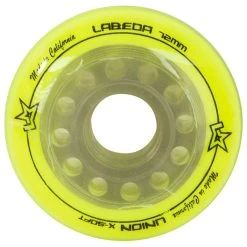 Labeda Union X-Soft 74A Roller Hockey Wheel - Yellow - 4 Pack -Goaliemonkey® labeda hockey wheel union x soft 76a 4pk inset3
